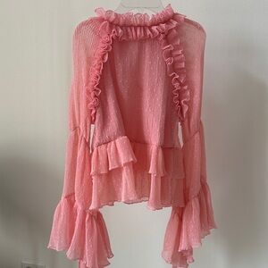 Elegant Pink Ruffle Blouse